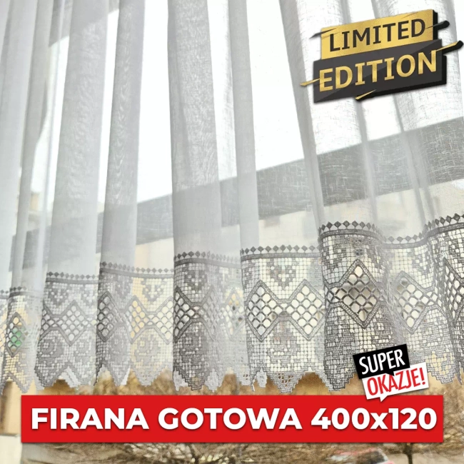 Firana gotowa z gipiurą 400x120 ALICJA (limitowana kolekcja) - na karnisz 150-260cm